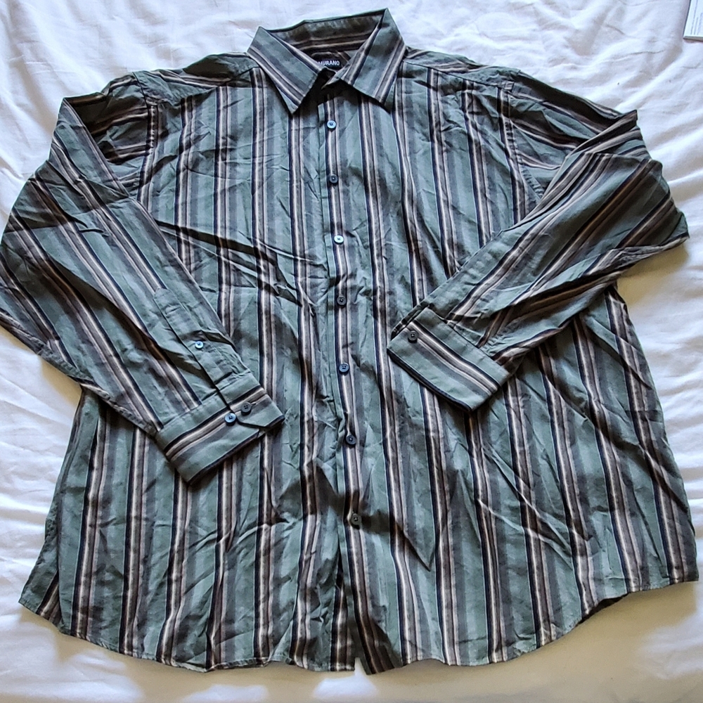 Murano Green Striped Button Shirt, 2XL